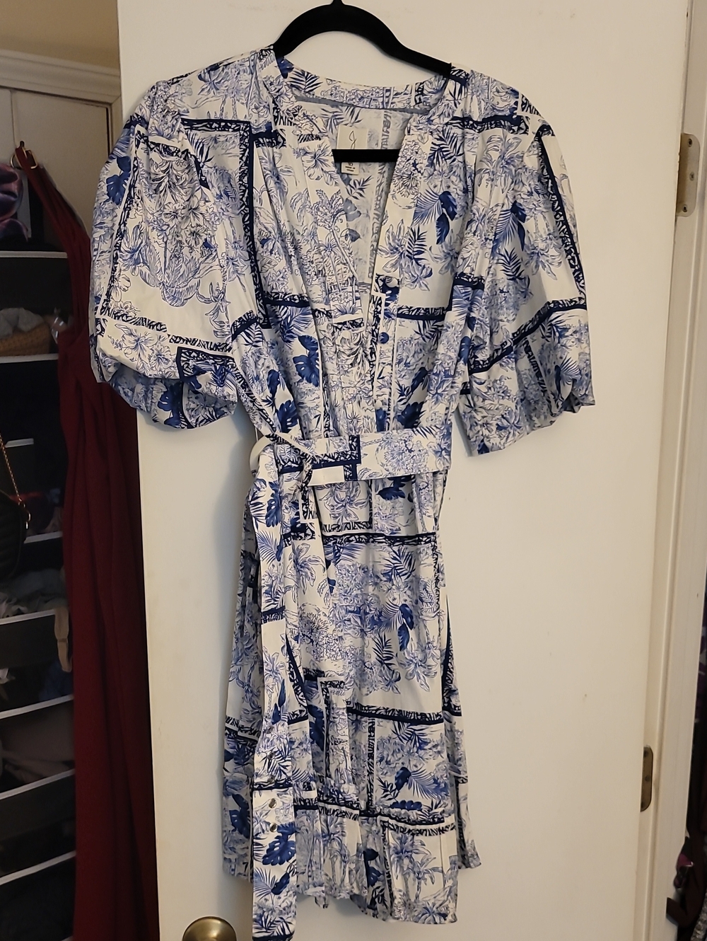 Joie Blue and White Floral Wrap Mini Dress with Belt